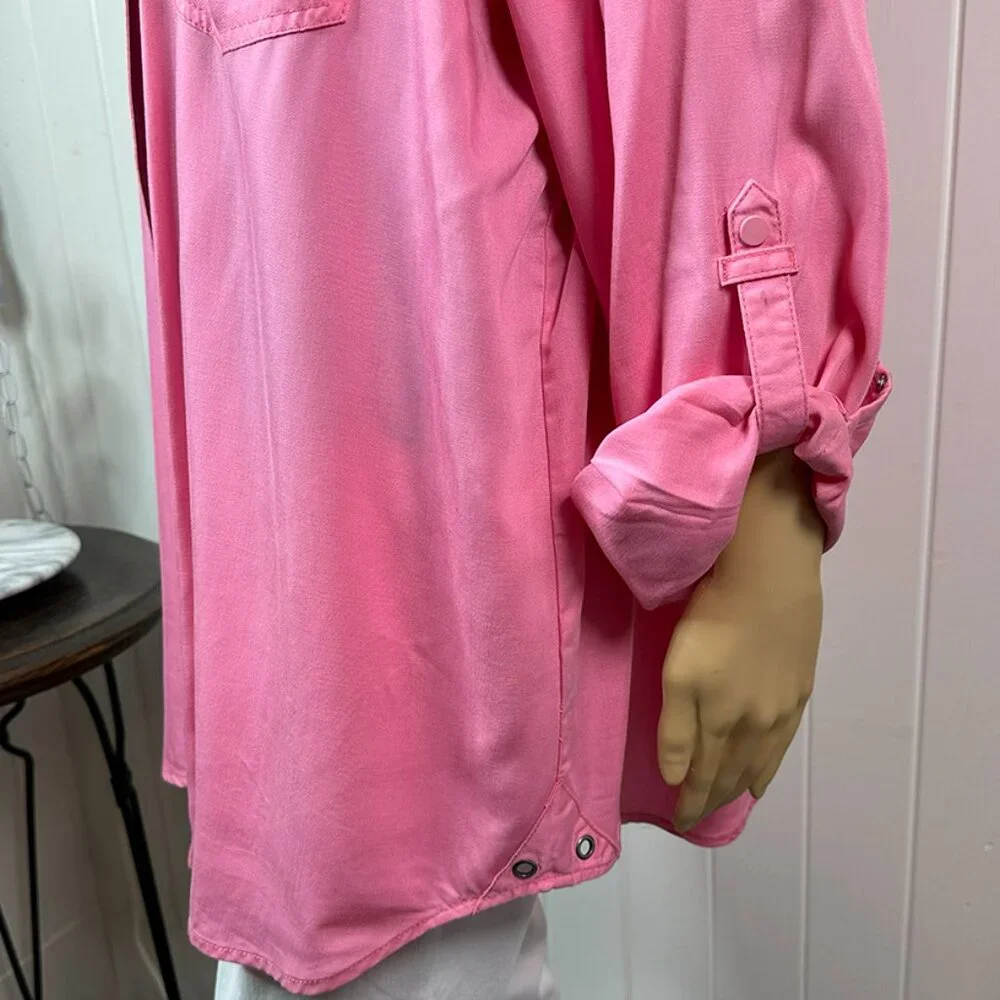 Pink Snap Collared Long Blouse Intro size 1X Decorative stitching - Picture 10 of 14